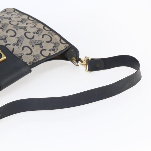 CELINE C Sulky Shoulder Bag Canvas Navy Gold Auth 154713