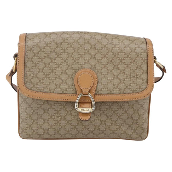 CELINE Macadam Canvas Shoulder Bag PVC Beige Gold Auth 154715