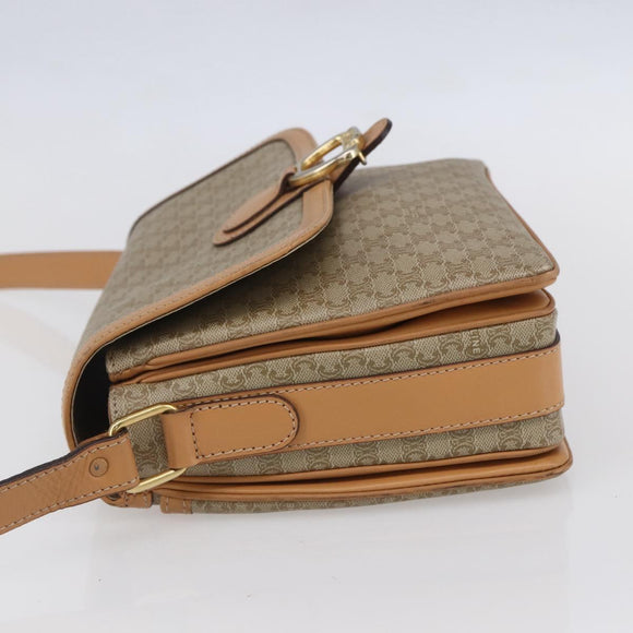 CELINE Macadam Canvas Shoulder Bag PVC Beige Gold Auth 154715
