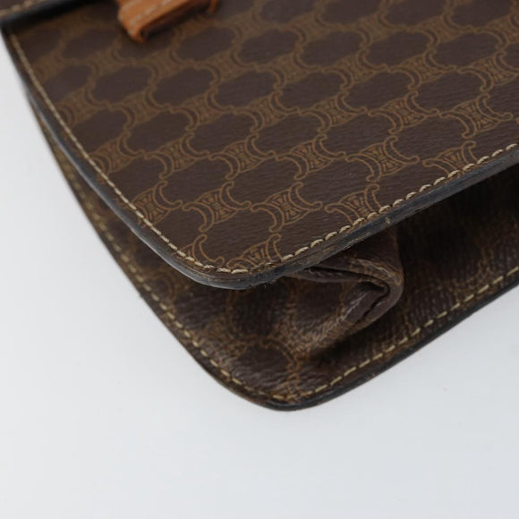 CELINE Macadam Canvas Medallion Hand Bag PVC Leather Brown Gold Auth 154716