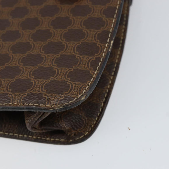 CELINE Macadam Canvas Medallion Hand Bag PVC Leather Brown Gold Auth 154716