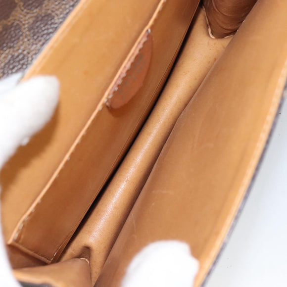 CELINE Macadam Canvas Medallion Hand Bag PVC Leather Brown Gold Auth 154716