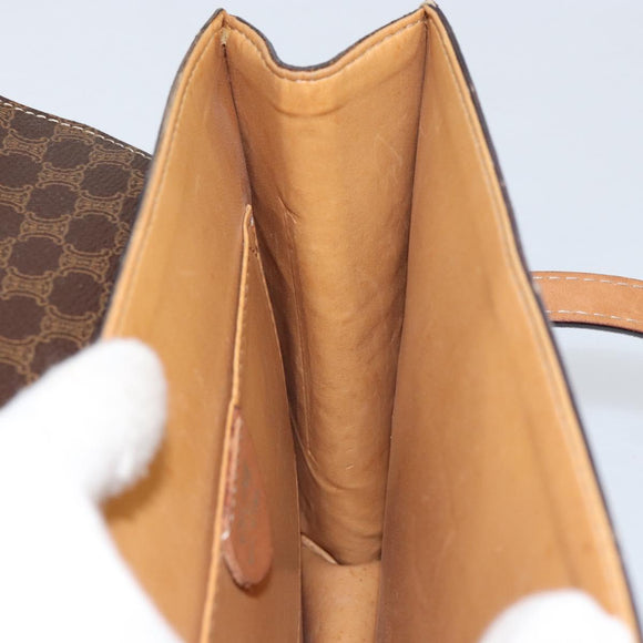 CELINE Macadam Canvas Medallion Hand Bag PVC Leather Brown Gold Auth 154716