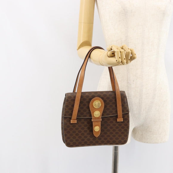 CELINE Macadam Canvas Medallion Hand Bag PVC Leather Brown Gold Auth 154716