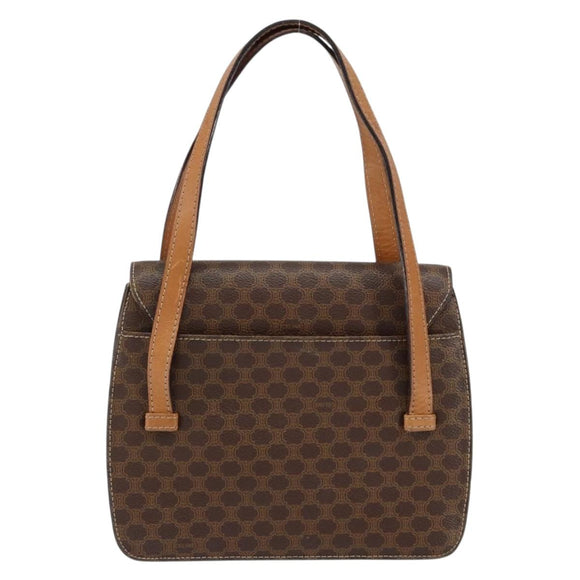 CELINE Macadam Canvas Medallion Hand Bag PVC Leather Brown Gold Auth 154716