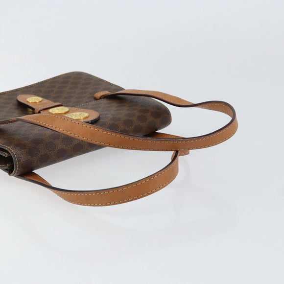 CELINE Macadam Canvas Medallion Hand Bag PVC Leather Brown Gold Auth 154716