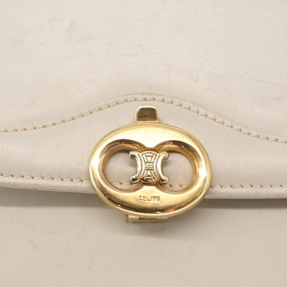 CELINE Shoulder Bag Leather Ivory Gold Auth 154718