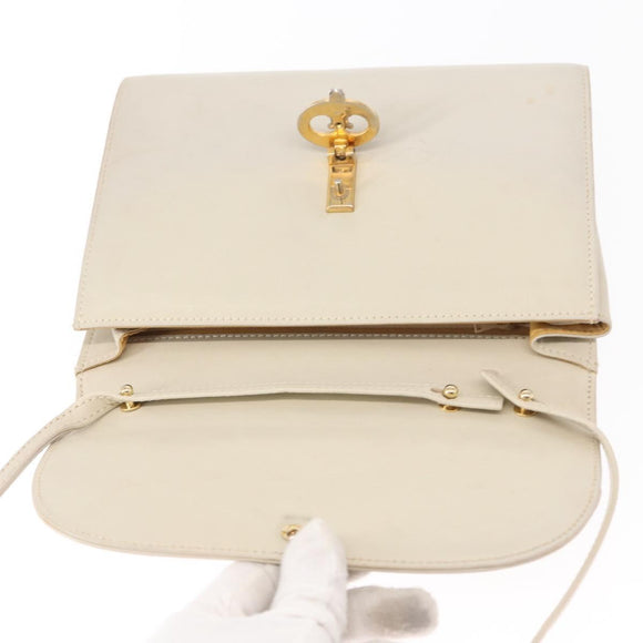 CELINE Shoulder Bag Leather Ivory Gold Auth 154718