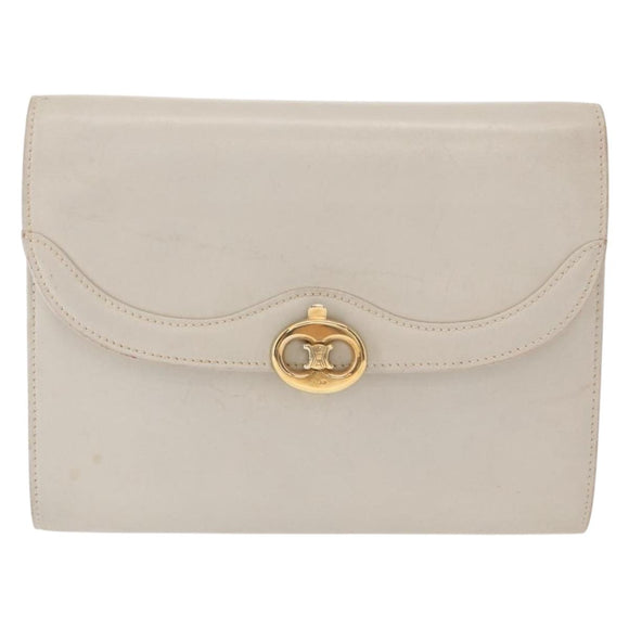 CELINE Shoulder Bag Leather Ivory Gold Auth 154718