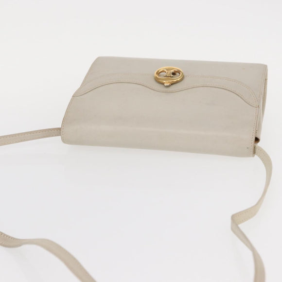 CELINE Shoulder Bag Leather Ivory Gold Auth 154718