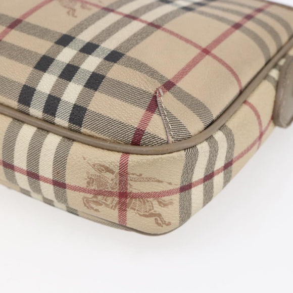 BURBERRY Nova Check Shoulder Bag PVC Beige Gold Auth 154719