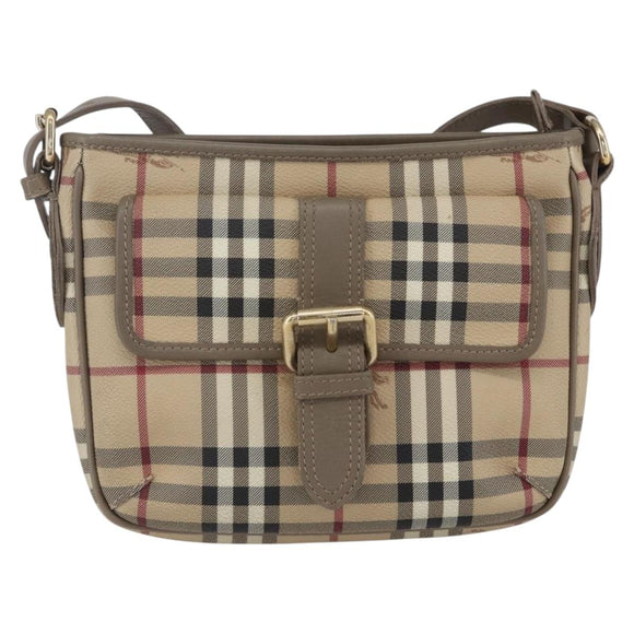 BURBERRY Nova Check Shoulder Bag PVC Beige Gold Auth 154719