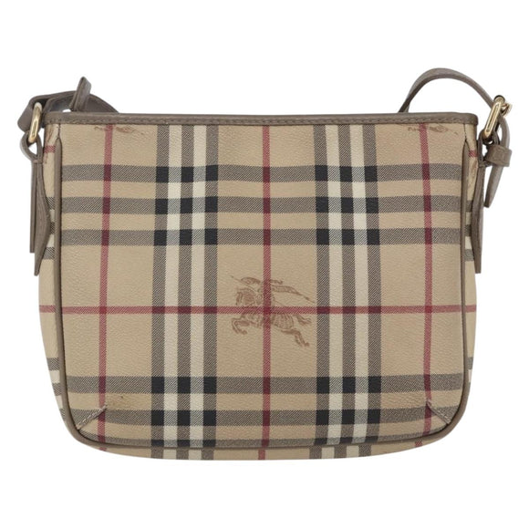 BURBERRY Nova Check Shoulder Bag PVC Beige Gold Auth 154719