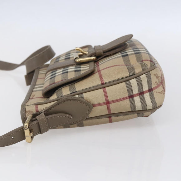 BURBERRY Nova Check Shoulder Bag PVC Beige Gold Auth 154719