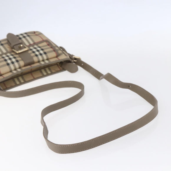 BURBERRY Nova Check Shoulder Bag PVC Beige Gold Auth 154719