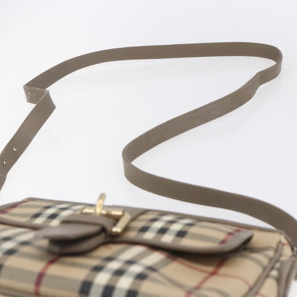 BURBERRY Nova Check Shoulder Bag PVC Beige Gold Auth 154719