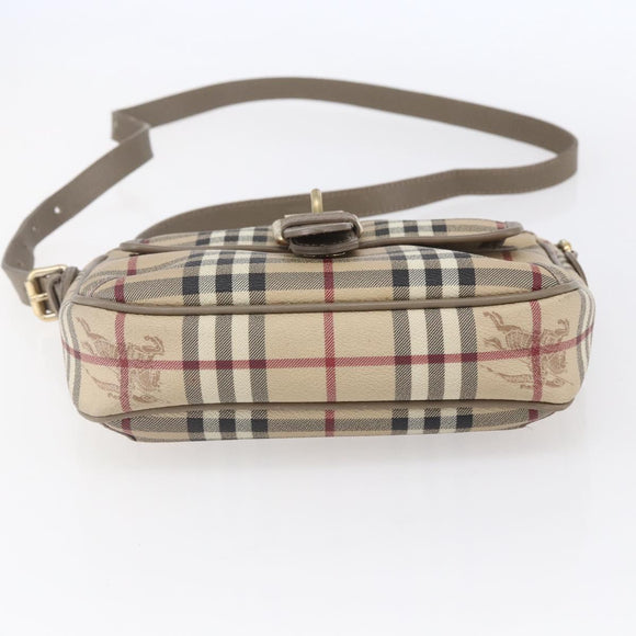 BURBERRY Nova Check Shoulder Bag PVC Beige Gold Auth 154719