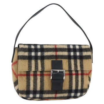 Burberrys Nova Check Shoulder Bag Wool Beige Silver Auth 154721V