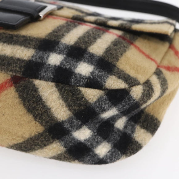 Burberrys Nova Check Shoulder Bag Wool Beige Silver Auth 154721V