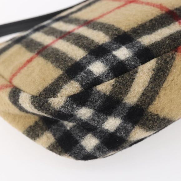 Burberrys Nova Check Shoulder Bag Wool Beige Silver Auth 154721V