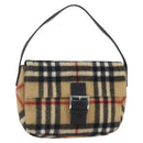 Burberrys Nova Check Shoulder Bag Wool Beige Silver Auth 154721V-1