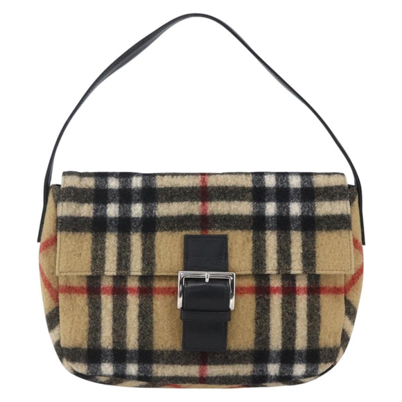 Burberrys Nova Check Shoulder Bag Wool Beige Silver Auth 154721V