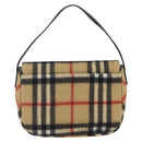 Burberrys Nova Check Shoulder Bag Wool Beige Silver Auth 154721V-2