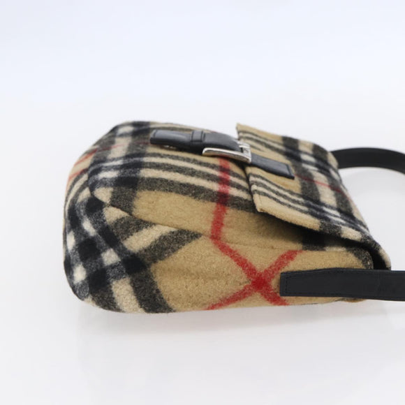 Burberrys Nova Check Shoulder Bag Wool Beige Silver Auth 154721V