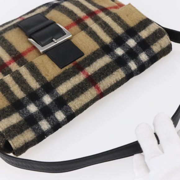 Burberrys Nova Check Shoulder Bag Wool Beige Silver Auth 154721V