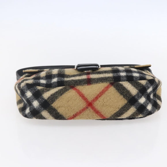 Burberrys Nova Check Shoulder Bag Wool Beige Silver Auth 154721V