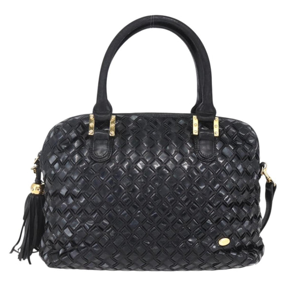 BALLY Hand Bag Leather 2way Black Gold Auth 154723