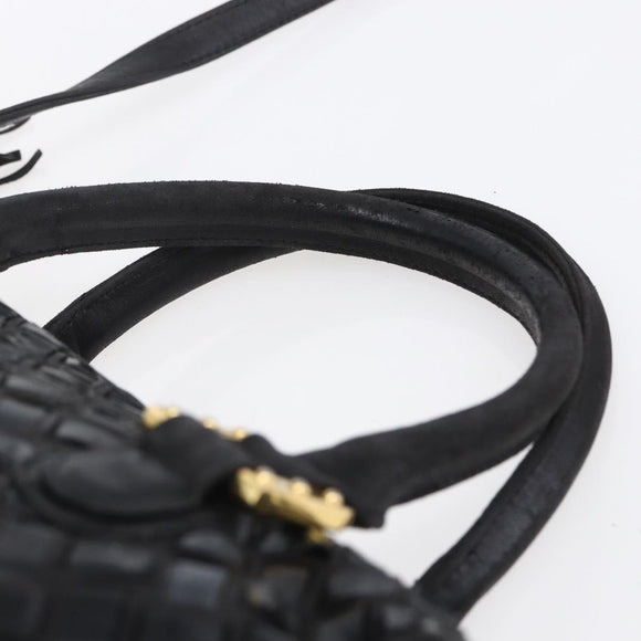 BALLY Hand Bag Leather 2way Black Gold Auth 154723