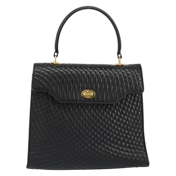BALLY Hand Bag Leather Black Gold Auth 154724