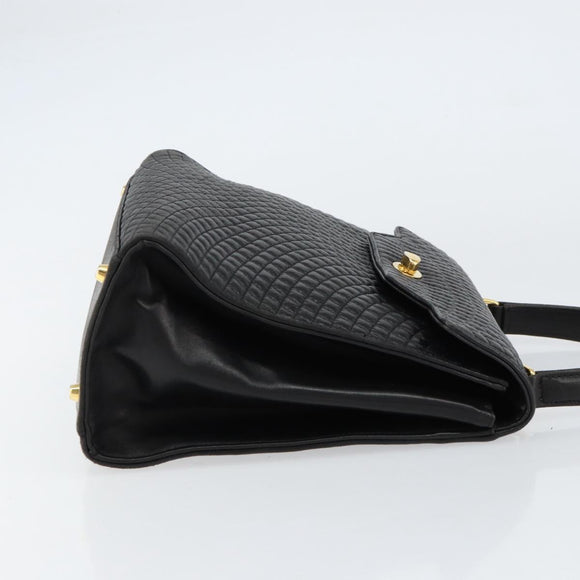 BALLY Hand Bag Leather Black Gold Auth 154724