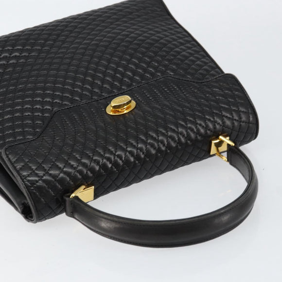 BALLY Hand Bag Leather Black Gold Auth 154724
