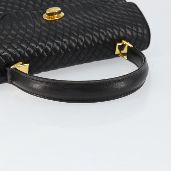 BALLY Hand Bag Leather Black Gold Auth 154724