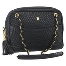 BALLY Chain Shoulder Bag Leather Black Gold Auth 154725-1
