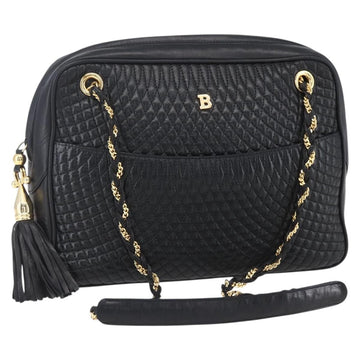 BALLY Chain Shoulder Bag Leather Black Gold Auth 154725