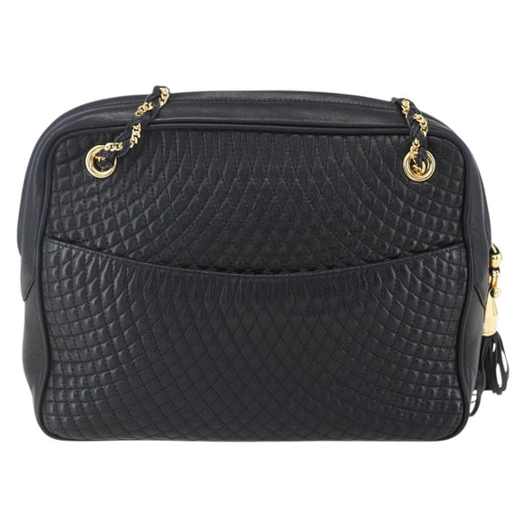 BALLY Chain Shoulder Bag Leather Black Gold Auth 154725