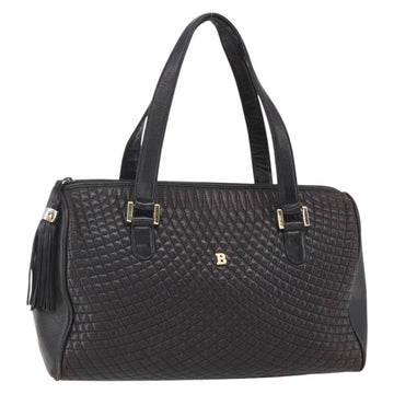 BALLY Hand Bag Leather Black Gold Auth 154726