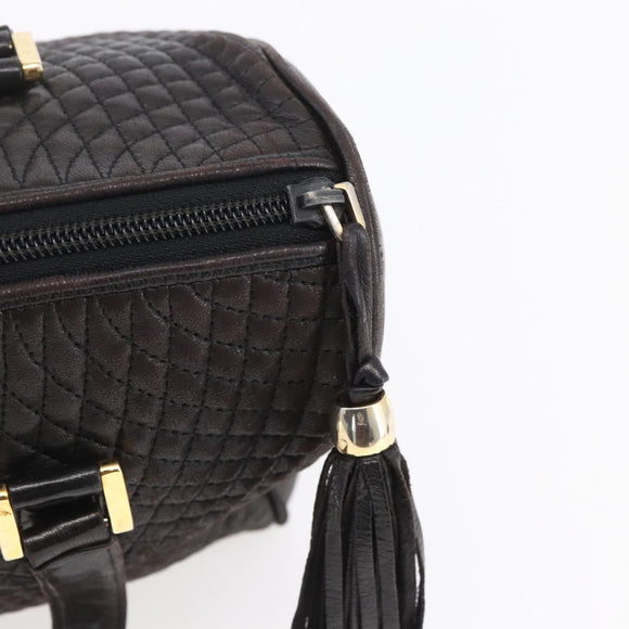 BALLY Hand Bag Leather Black Gold Auth 154726