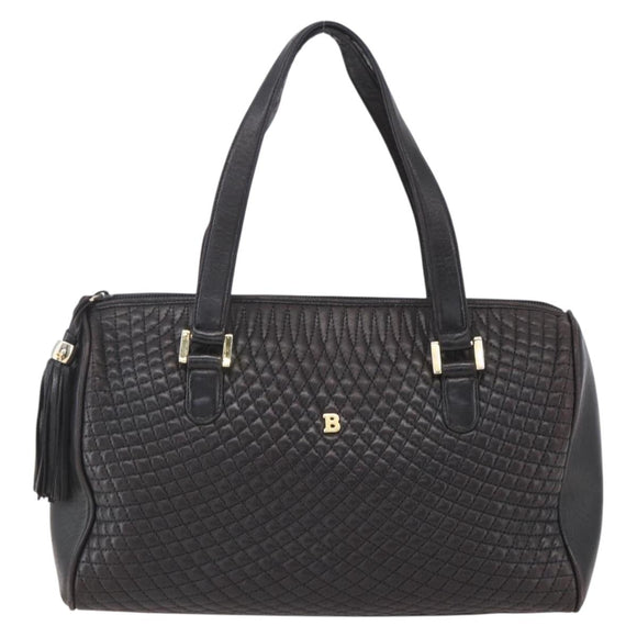 BALLY Hand Bag Leather Black Gold Auth 154726