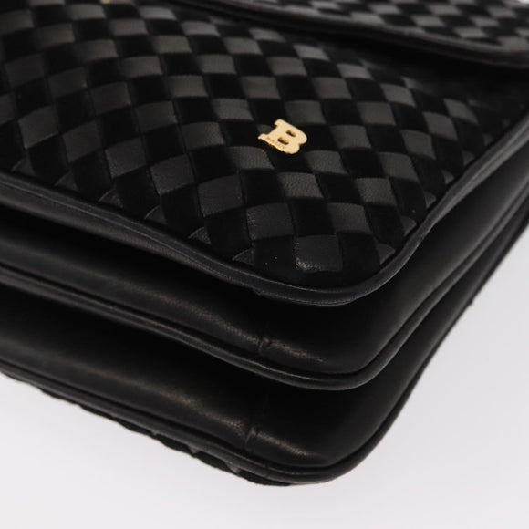 BALLY Hand Bag Leather 2way Black Gold Auth 154727