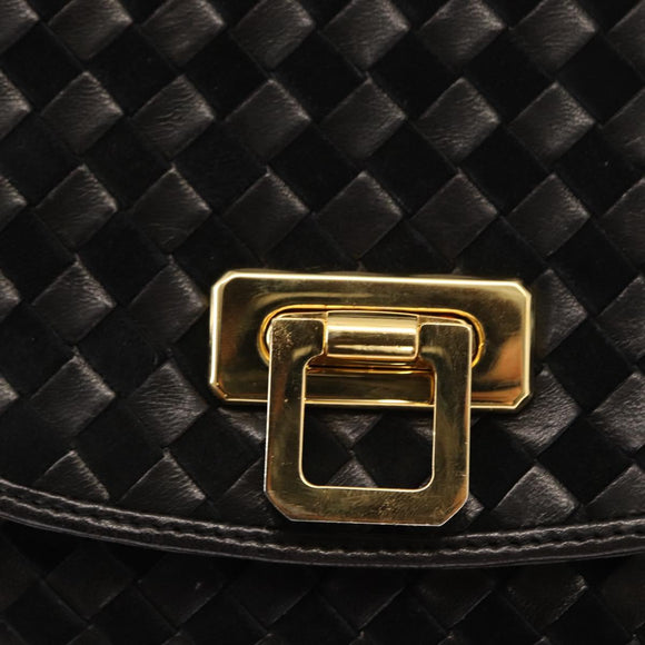 BALLY Hand Bag Leather 2way Black Gold Auth 154727