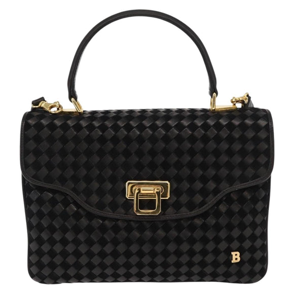 BALLY Hand Bag Leather 2way Black Gold Auth 154727