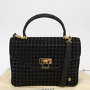 BALLY Hand Bag Leather 2way Black Gold Auth 154727-12