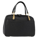BALLY Quilted Hand Bag Leather Black Gold Auth 154728-1