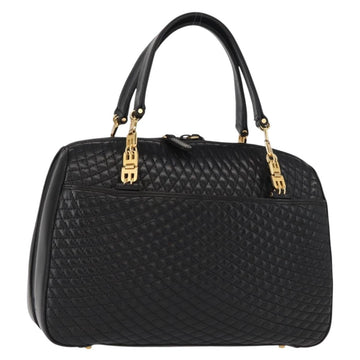 BALLY Quilted Hand Bag Leather Black Gold Auth 154728
