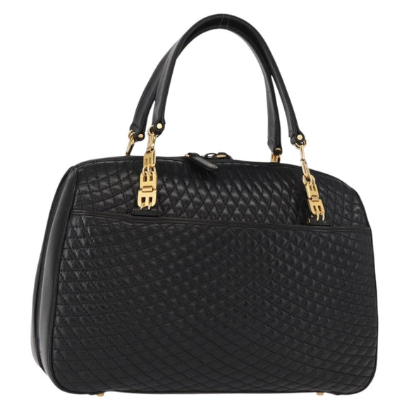 BALLY Quilted Hand Bag Leather Black Gold Auth 154728