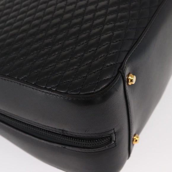 BALLY Quilted Hand Bag Leather Black Gold Auth 154728